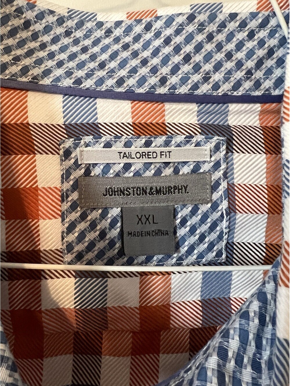 Johnston & Murphy Shirt XXL US Blue Check Flip Cuff Button Up Long Sleeve Mens - Picture 2 of 15